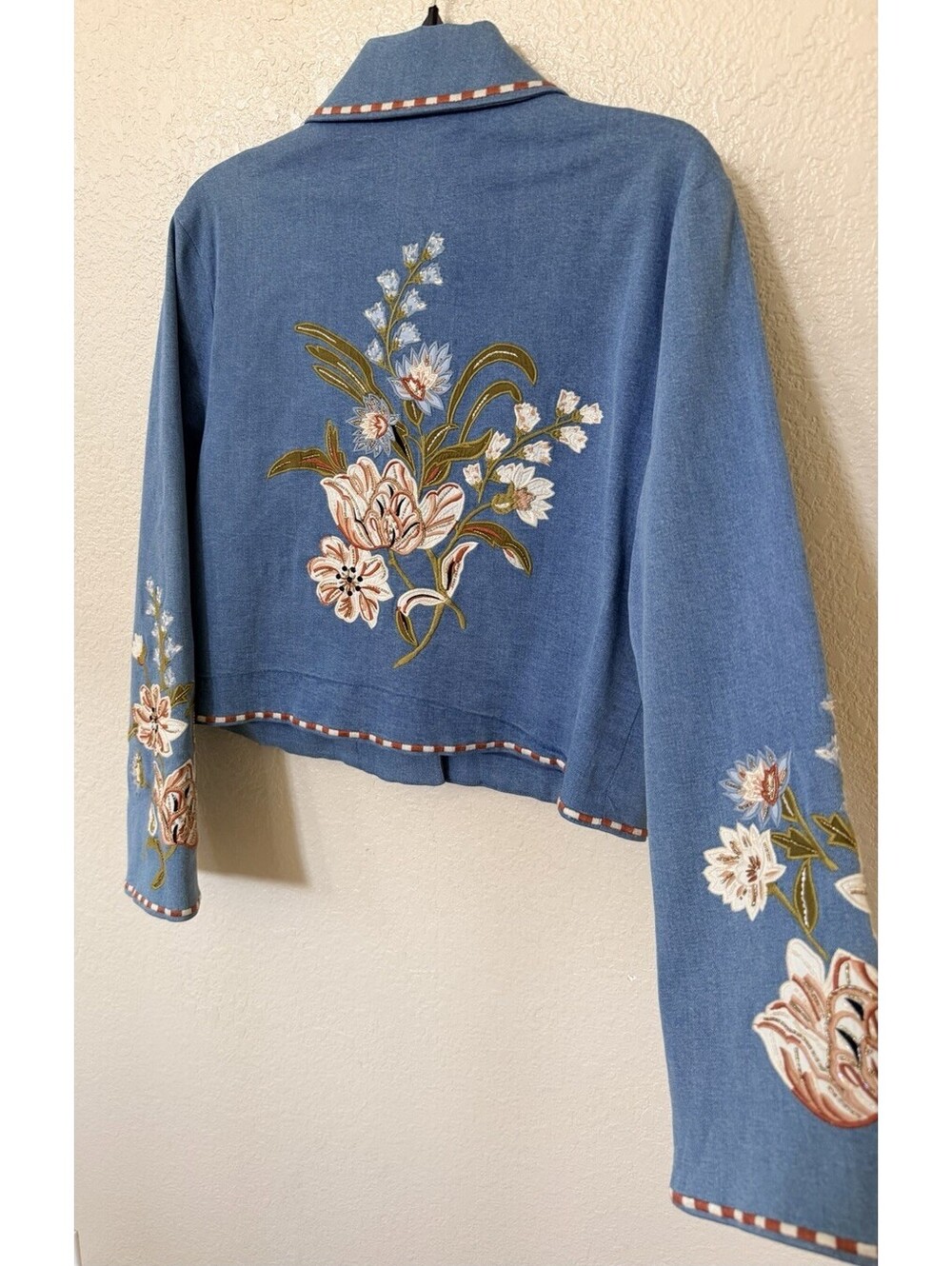 Veronica Beard Vikaria Floral Embroidery Stretch Cotton Jacket Jean Size 12 $898 - Picture 11 of 15